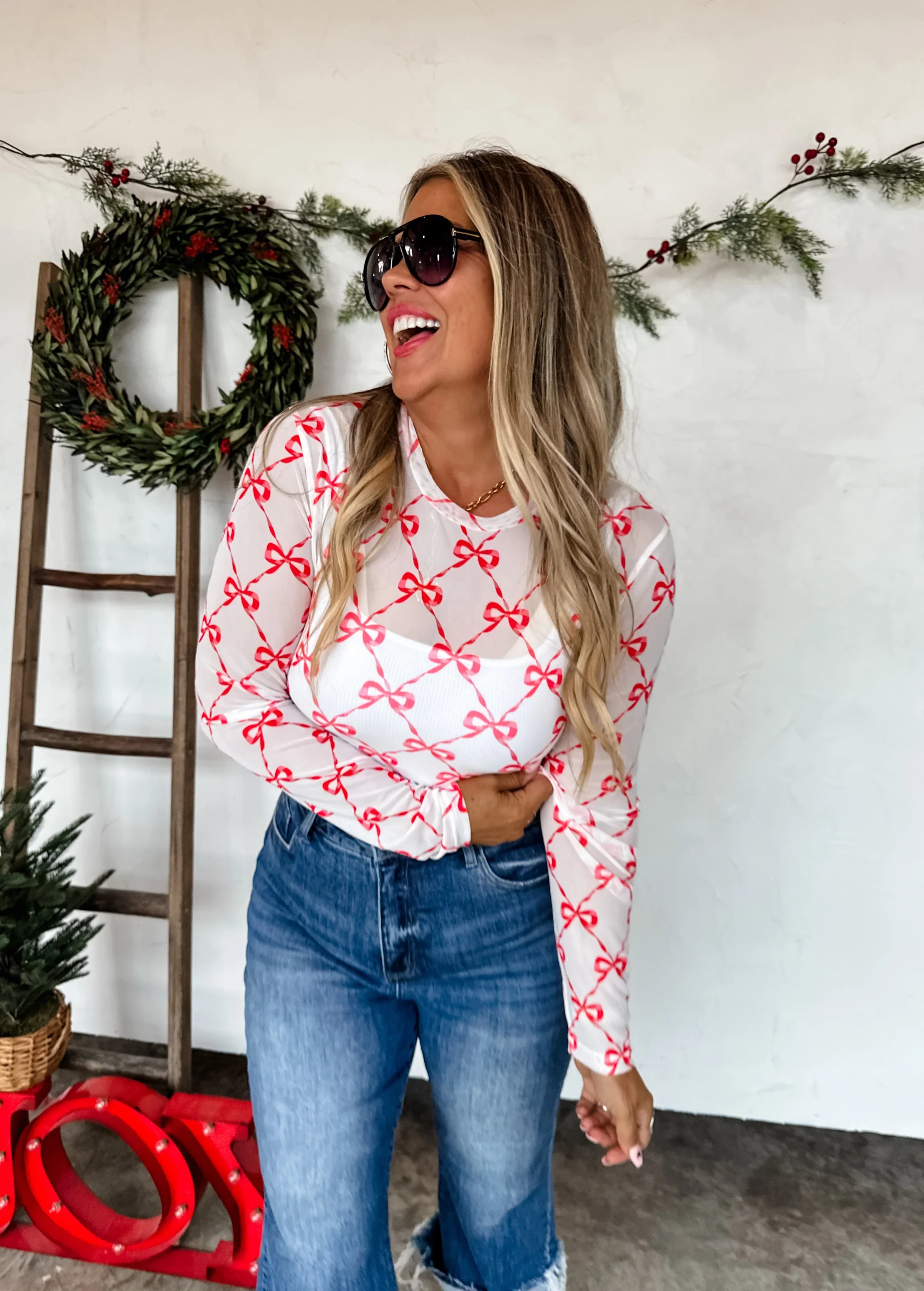 RTS: Christmas Printed Mesh Tops
